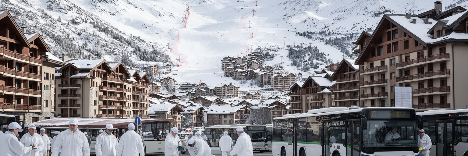 アンドラ・ラ・ベリャから近いスキー観光、ホテル、季節労働、雪山を表す景観