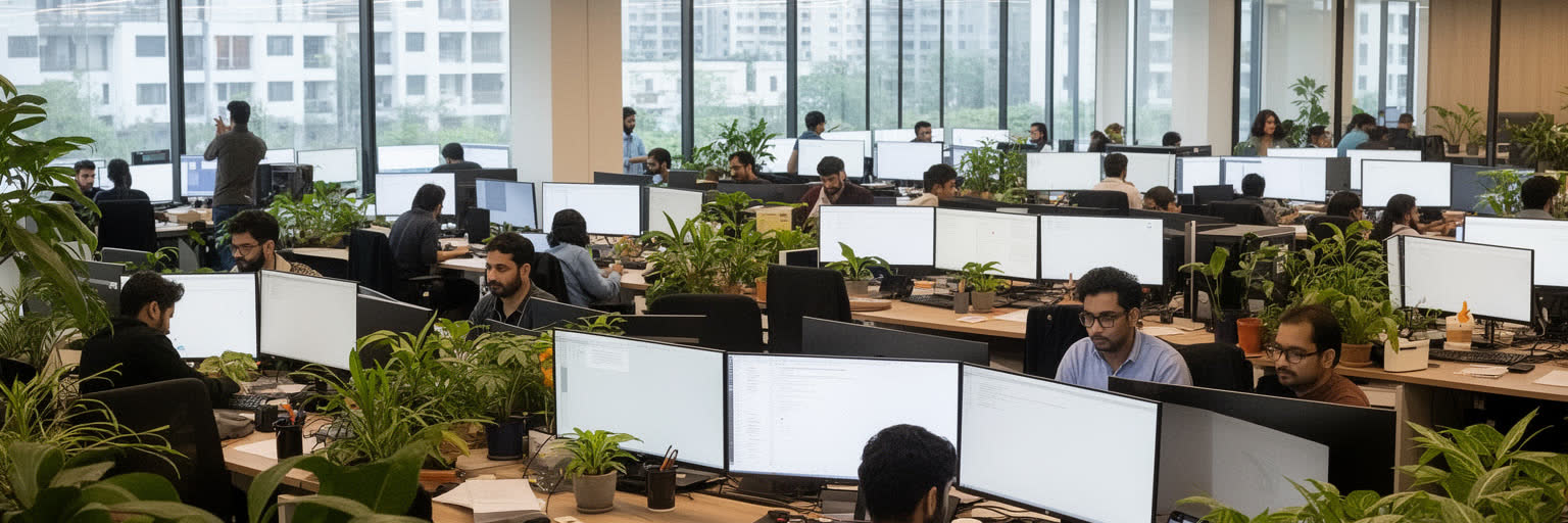 ベンガルールのIT企業、スタートアップ、外環道路沿いの職場を表す画像