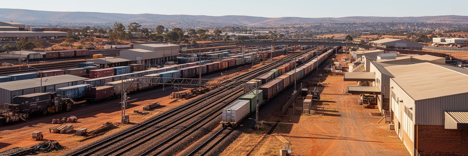 ブルームフォンテーンの鉄道、道路、物流、駅、倉庫を表す都市景観