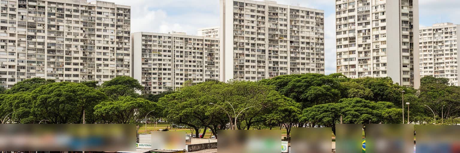 ブラジリアのスーパーブロック、衛星都市住宅、商店、通勤、日常生活を表す景観