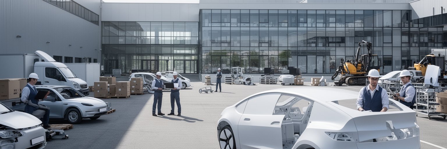 ブラチスラヴァの自動車工場、ITオフィス、研究人材、物流を表す画像