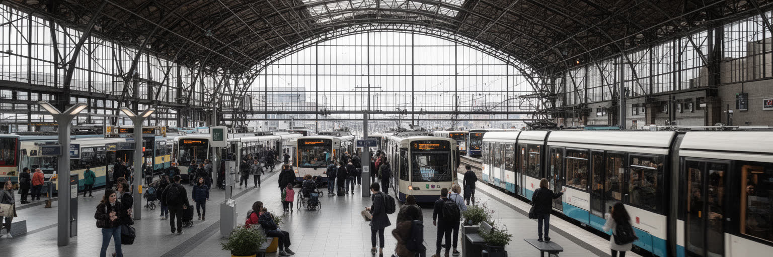 ブリュッセル南駅、中央駅、地下鉄、トラム、国際列車、通勤者が交差する交通景観