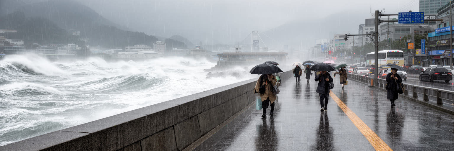 釜山の台風、高潮、海岸気候への備えを表す画像