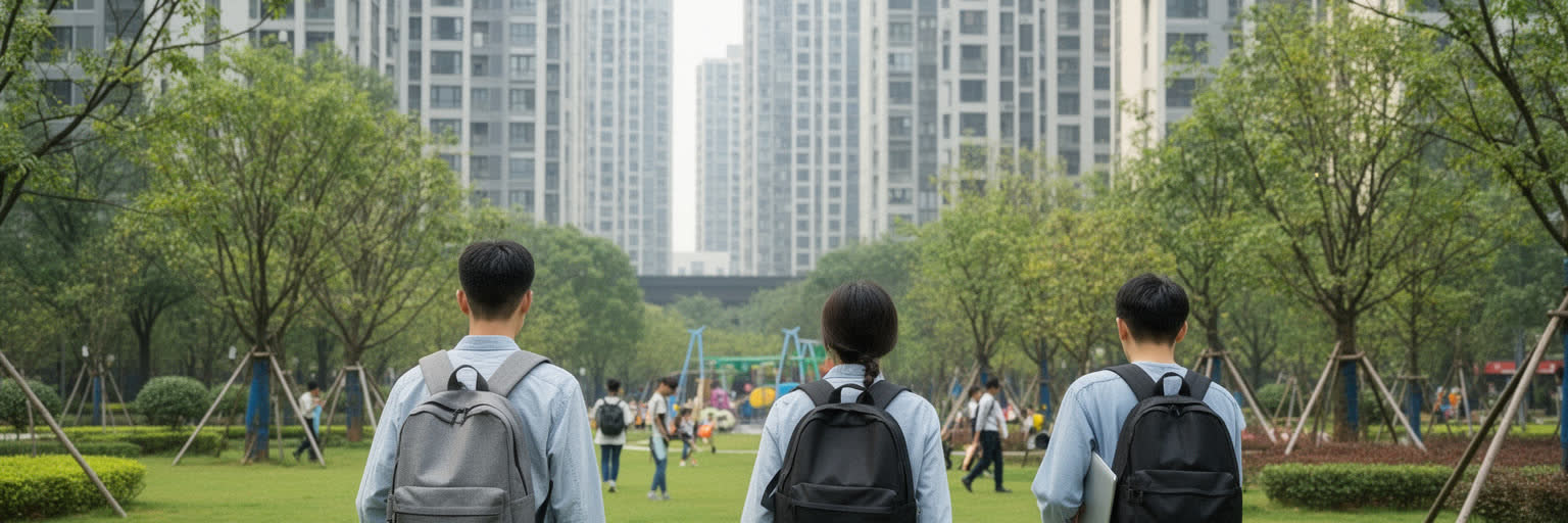 成都の若者労働、ゲーム会社、配達員、カフェ、大学、夜の街路を表す景観