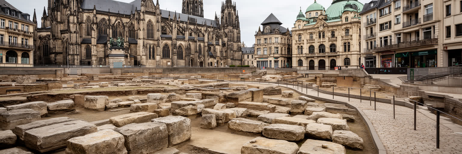ローマ時代の遺構と中世都市の層