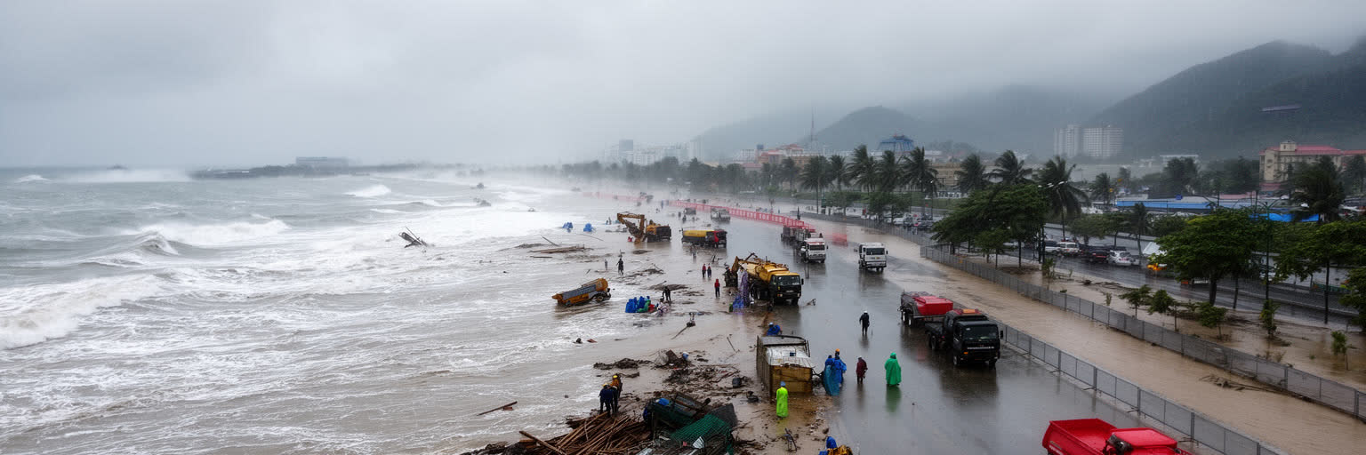 ダナンの台風、洪水、海岸、山地リスクを表す景観