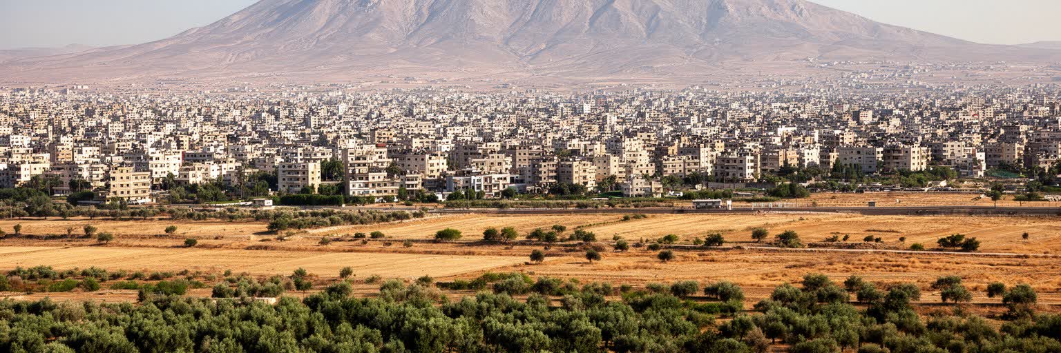 ダマスカスのグータとカシオン山麓の地形を表す画像