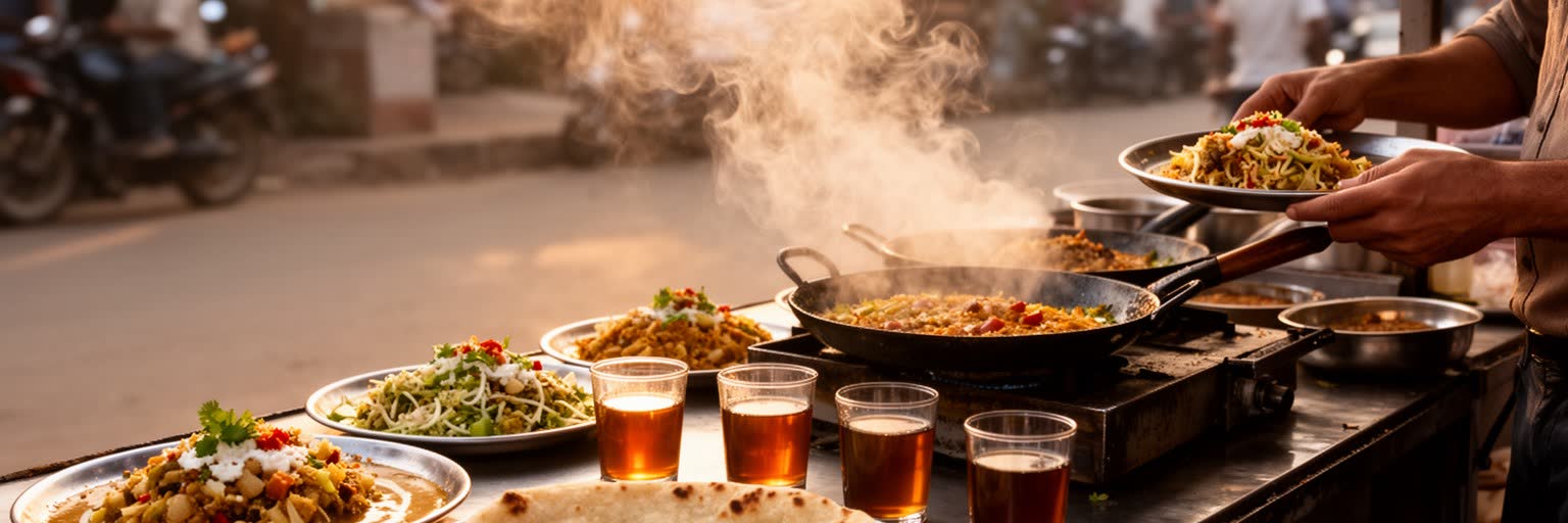 デリーの食と日常生活を表す画像