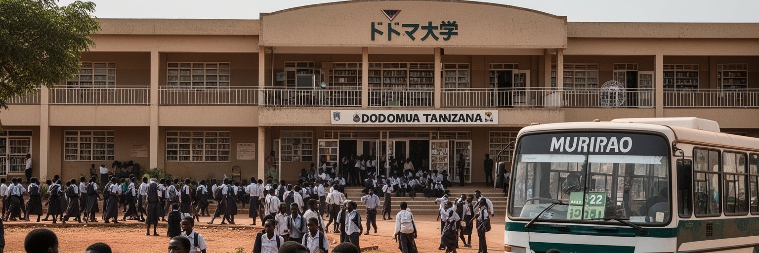 ドドマ大学、学生、図書館、バス、若者の生活を表す都市景観