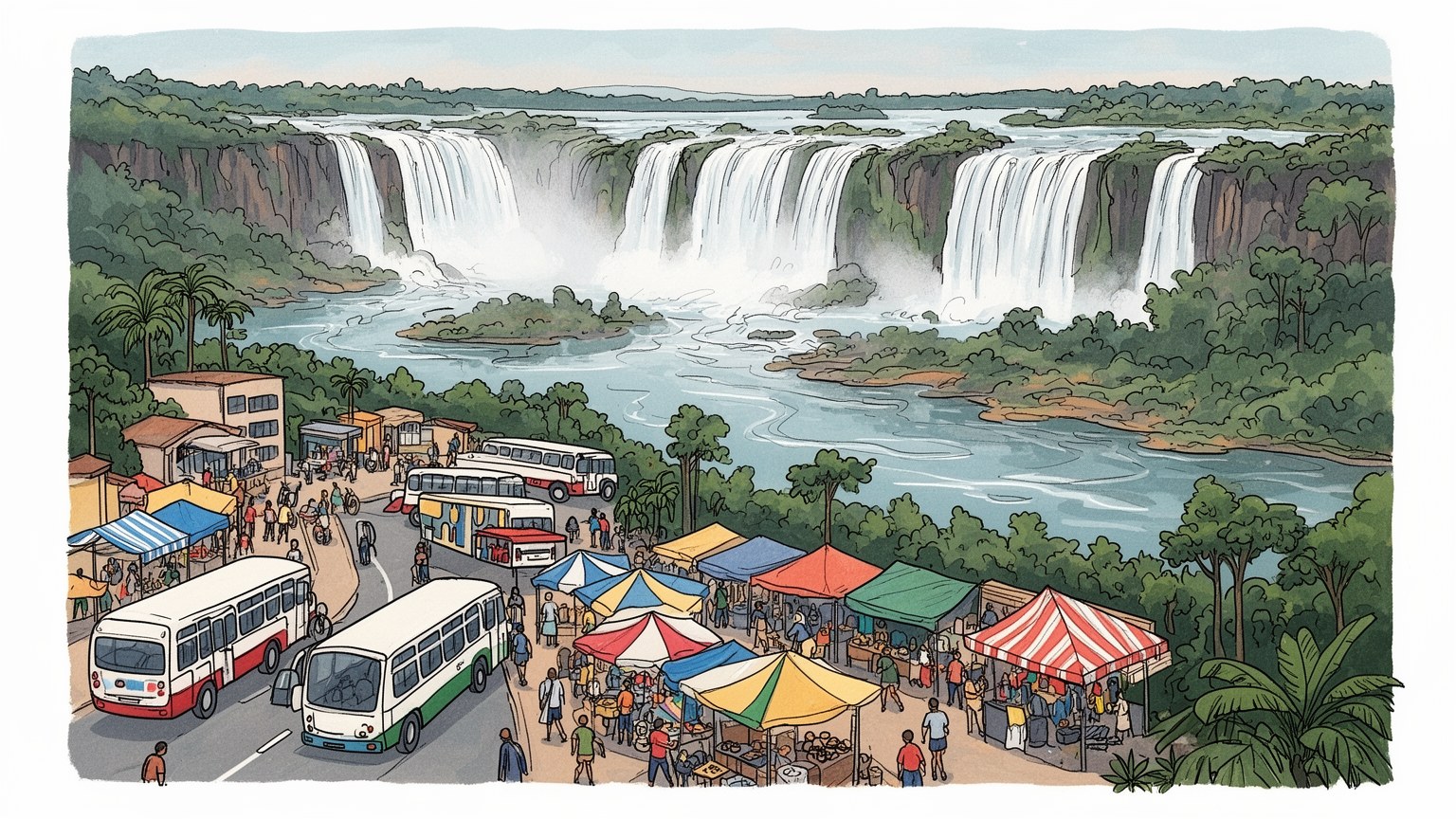 フォス・ド・イグアスの滝、国境、越境商業を表すビジュアル
