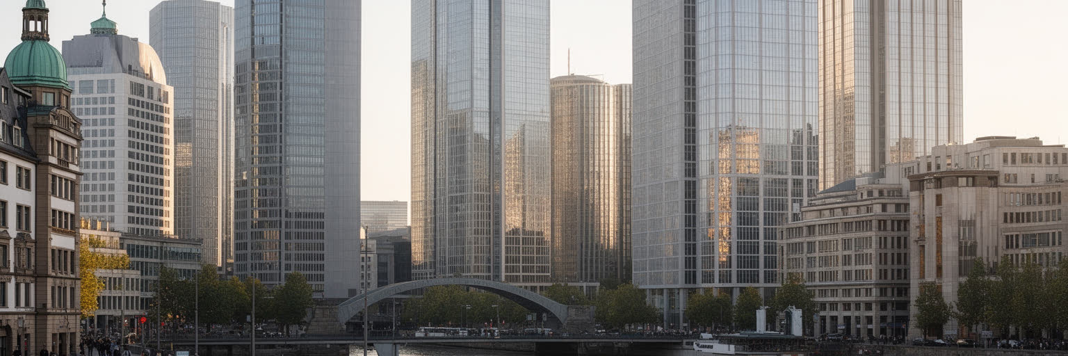 フランクフルトの金融街、欧州中央銀行、証券取引所、通勤者を表す都市景観