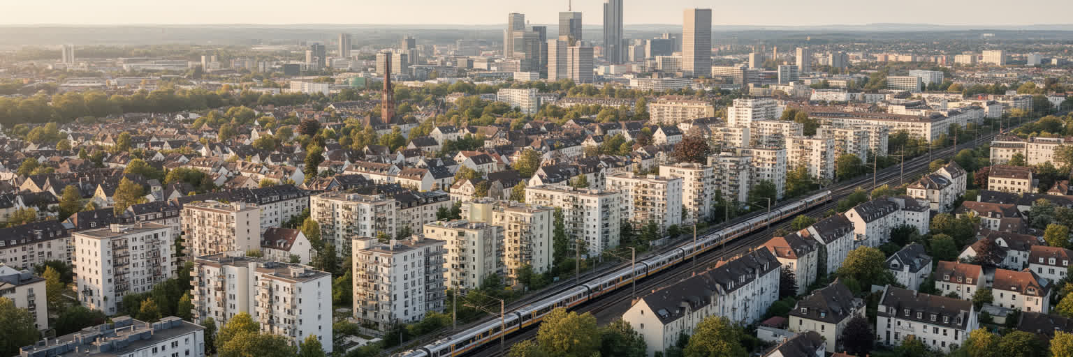 フランクフルトの住宅地、郊外鉄道、ラインマイン都市圏、通勤を表す都市景観