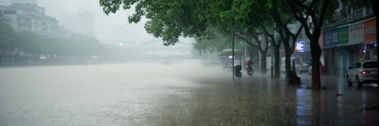 広州の湿暑、豪雨、珠江、排水施設、都市の気候リスクを表す景観
