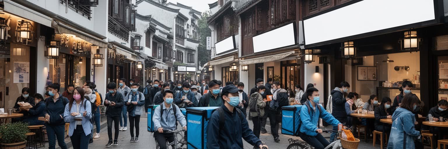杭州の若者労働、オフィス、配達、大学、夜の街を表す景観