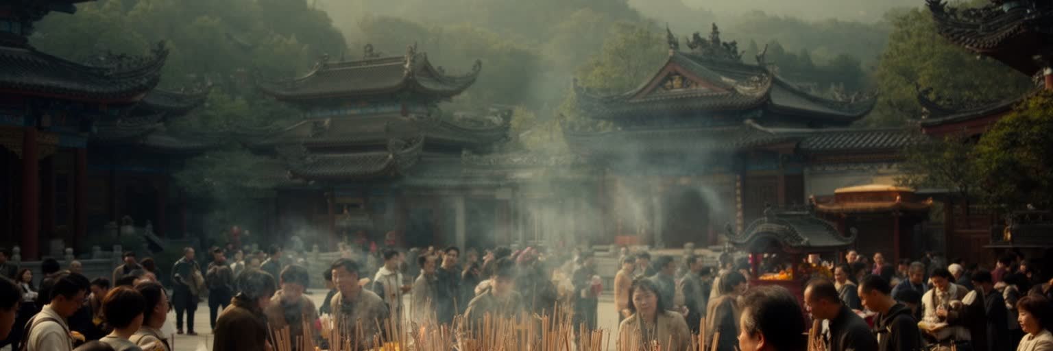 霊隠寺、香火、墓参、寺院参道、杭州の宗教儀礼を表す景観