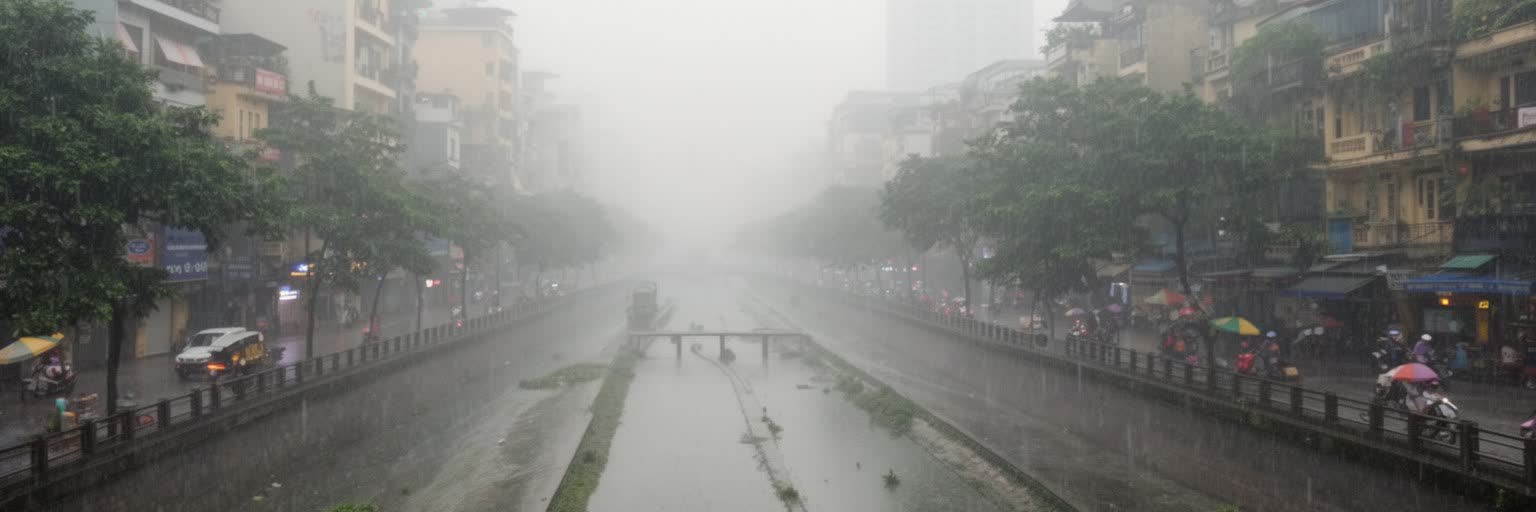 ハノイの豪雨、排水路、湖、紅河、暑さ、大気汚染が重なる都市環境