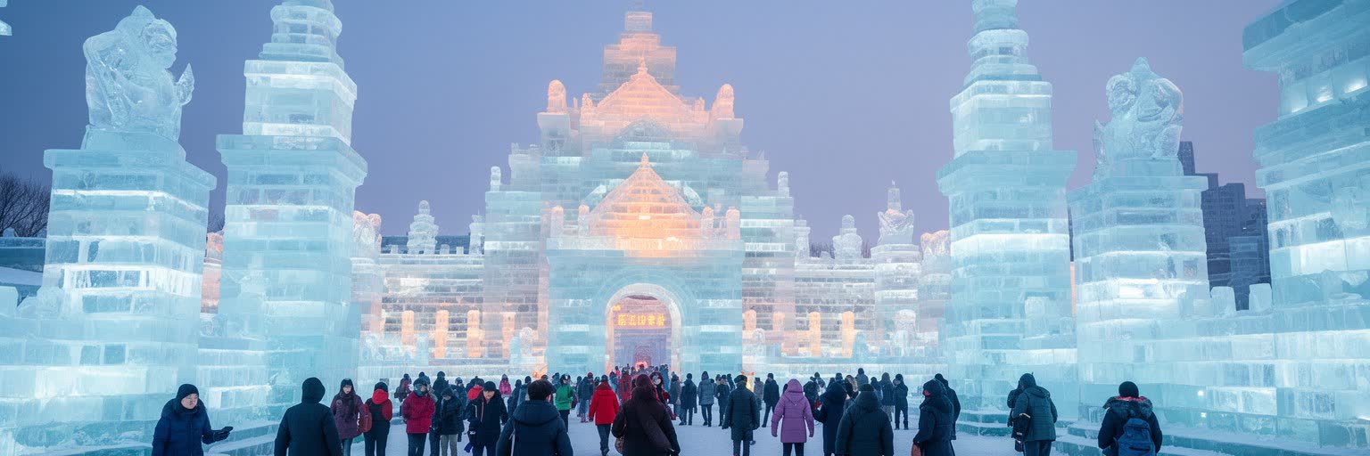 ハルビン氷雪祭と冬季観光を表す画像
