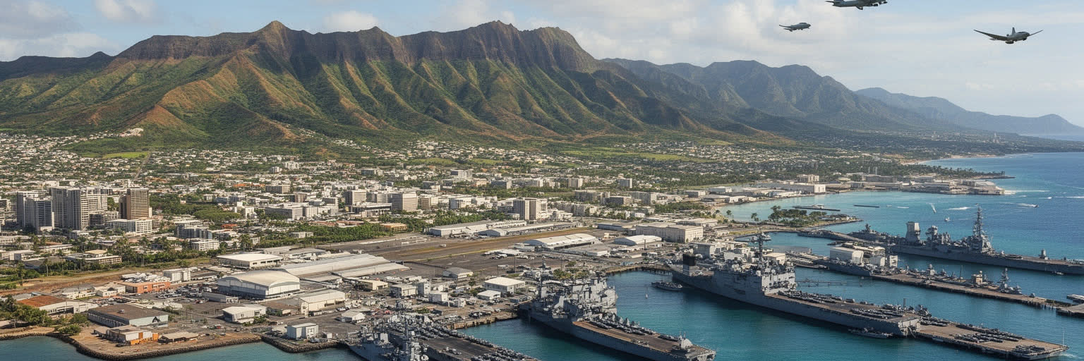 真珠湾、軍事施設、港、太平洋航路、住宅地が重なるハワイの安全保障景観
