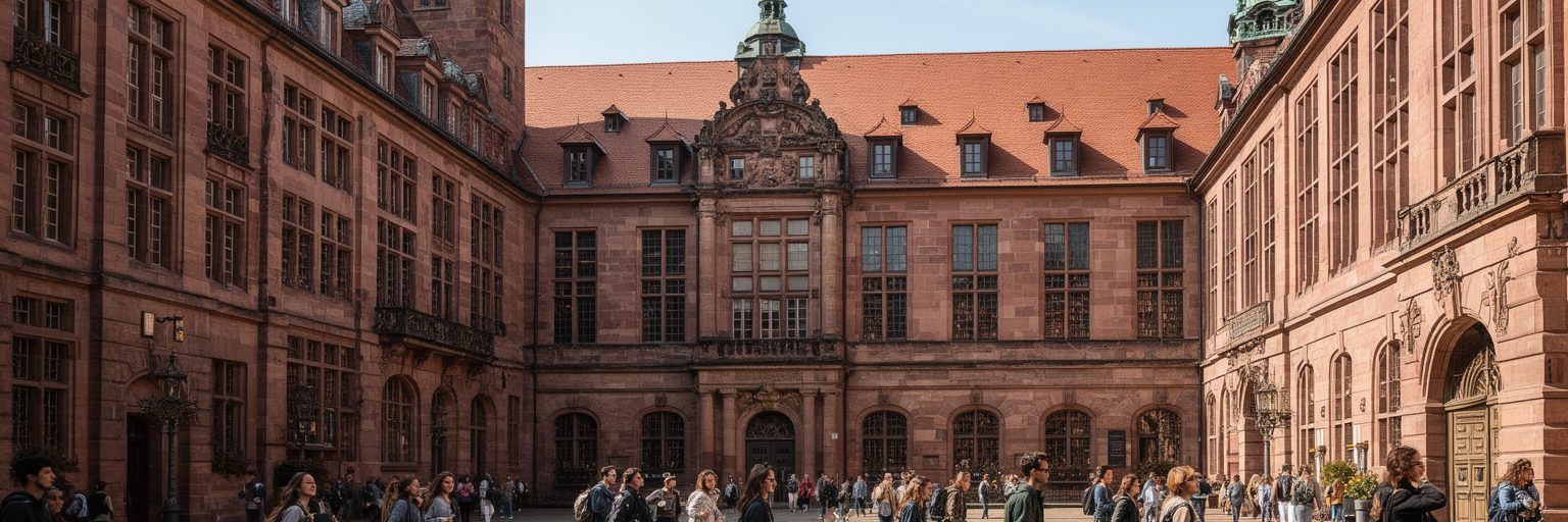 ハイデルベルク大学の歴史的建物、講義室、図書館、学生が行き交う旧市街