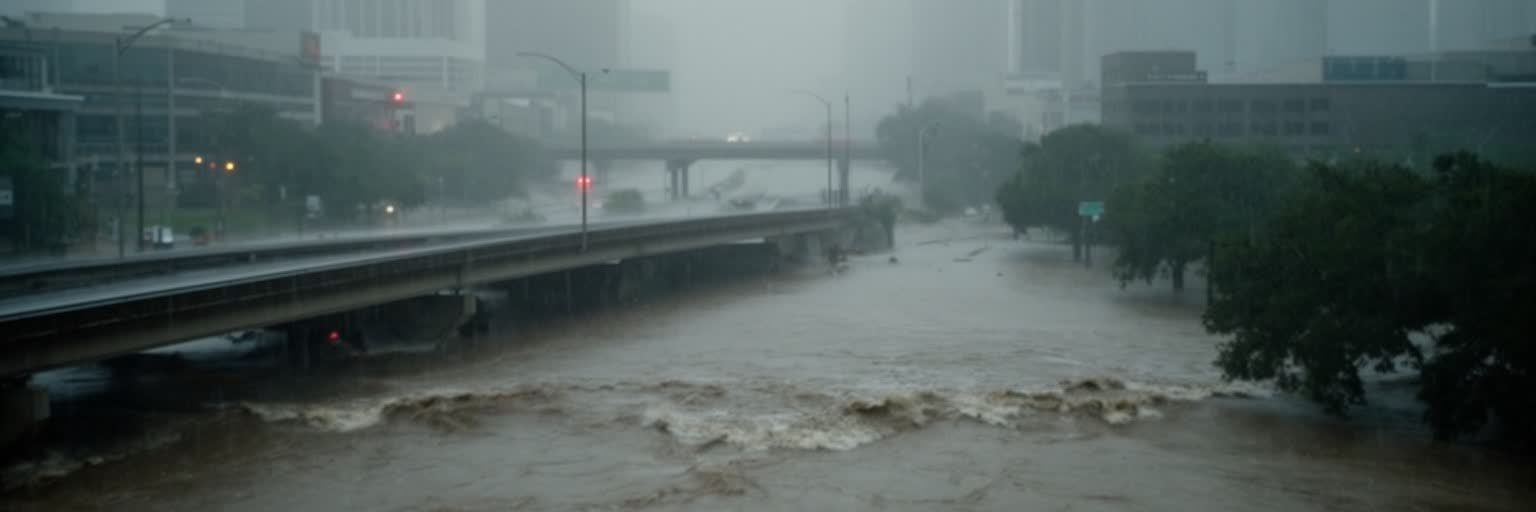 豪雨、バイユー、浸水した道路、気候リスクに向き合うヒューストンの景観
