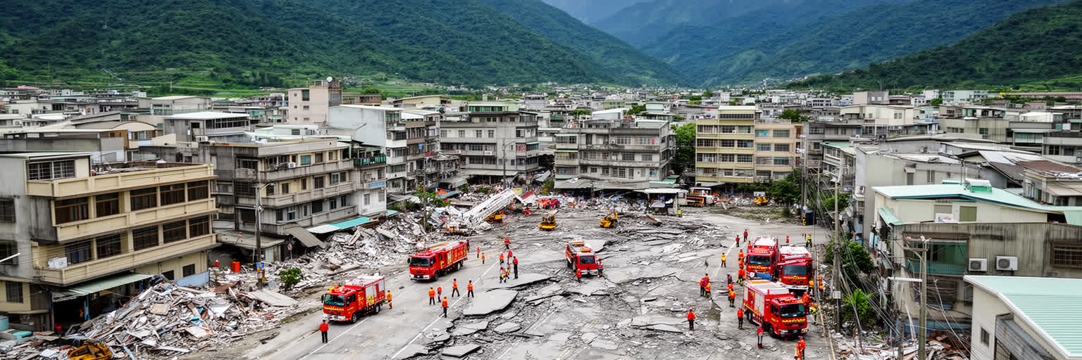 花蓮の地震、山崩れ、避難、復旧を表す画像