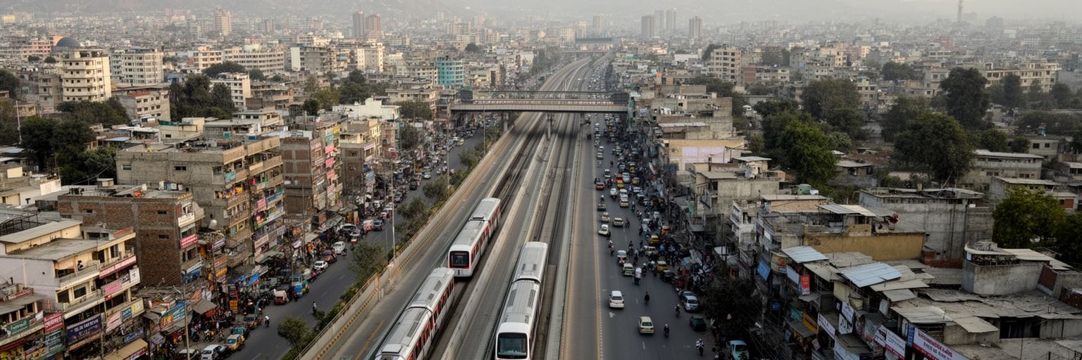 イスラマバードとラーワルピンディーを結ぶ道路、メトロバス、住宅地、市場、軍都の関係