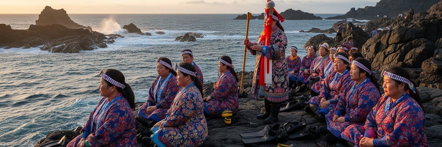 済州の海女文化、海辺の信仰、共同体を表す画像