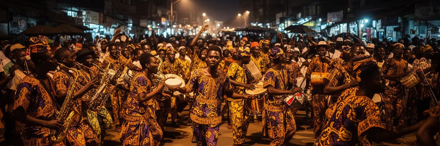 キンシャサのルンバ、街角の演奏、ダンス、夜の文化を表す景観