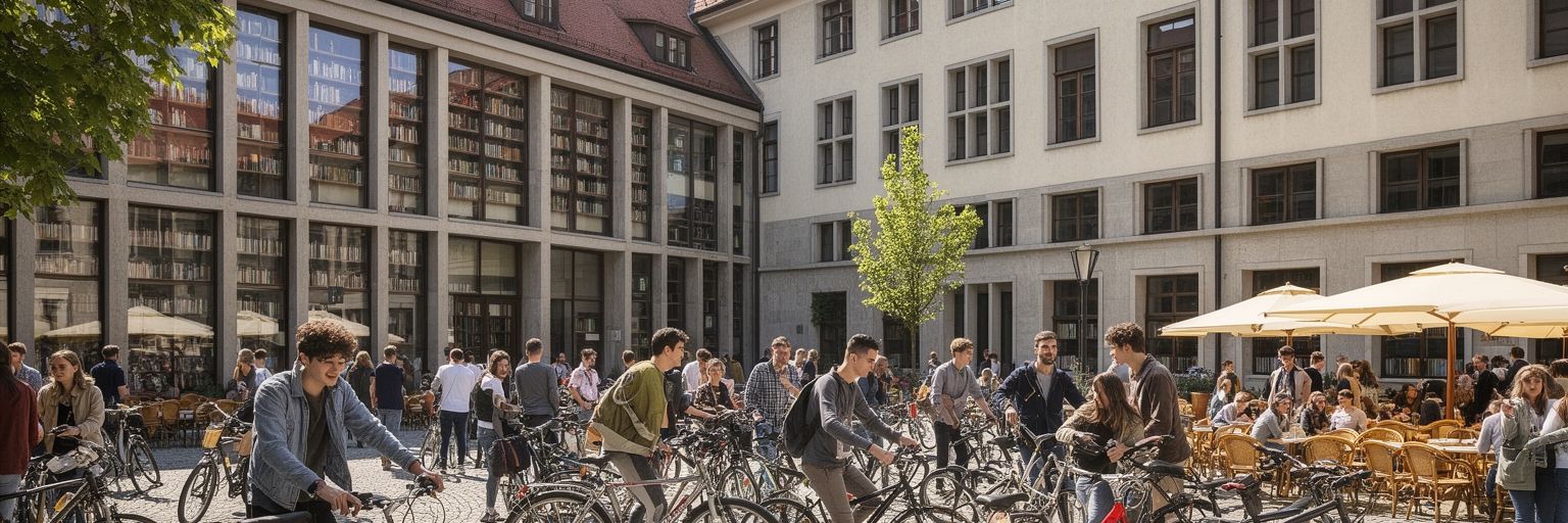 リュブリャナ大学、学生、自転車、図書館、カフェ、研究室を表す景観