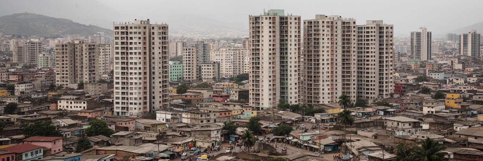 ルアンダの給水、排水、集合住宅、ムセケ、高層住宅、生活インフラが重なる景観