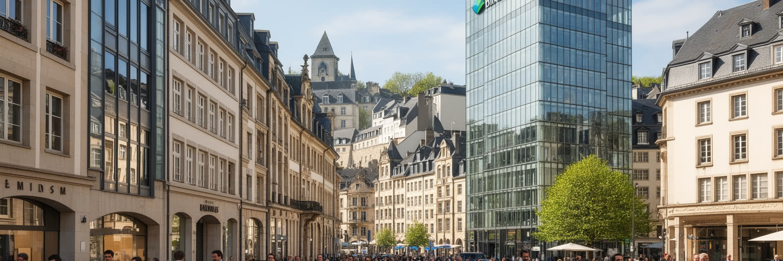 ルクセンブルク市の金融街、投資ファンド、銀行、国際サービス経済を表す都市景観