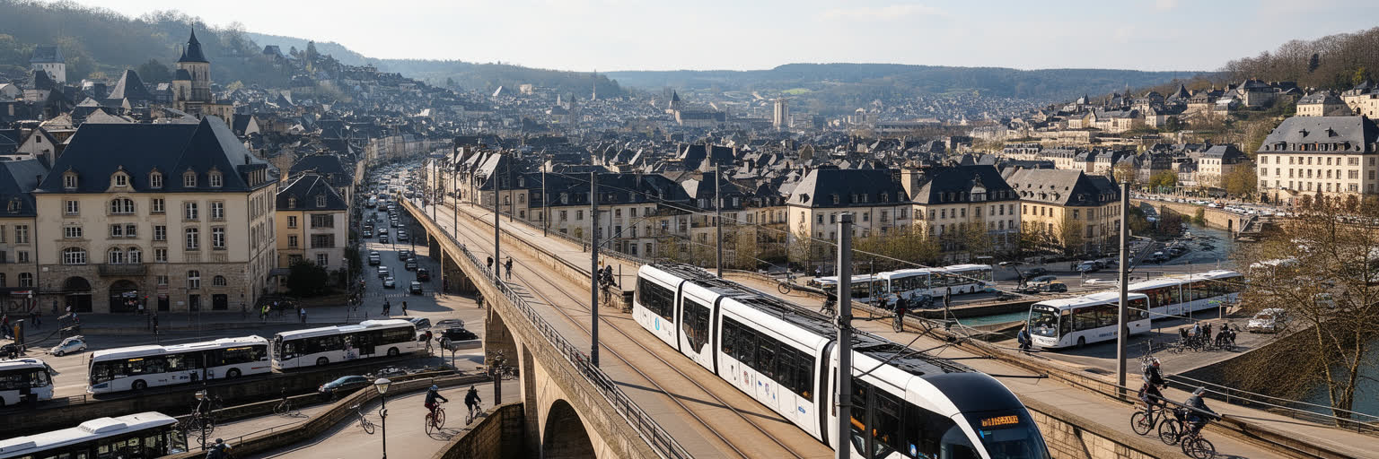 ルクセンブルク市の無料公共交通、トラム、鉄道、橋、通勤者が結ぶ都市圏