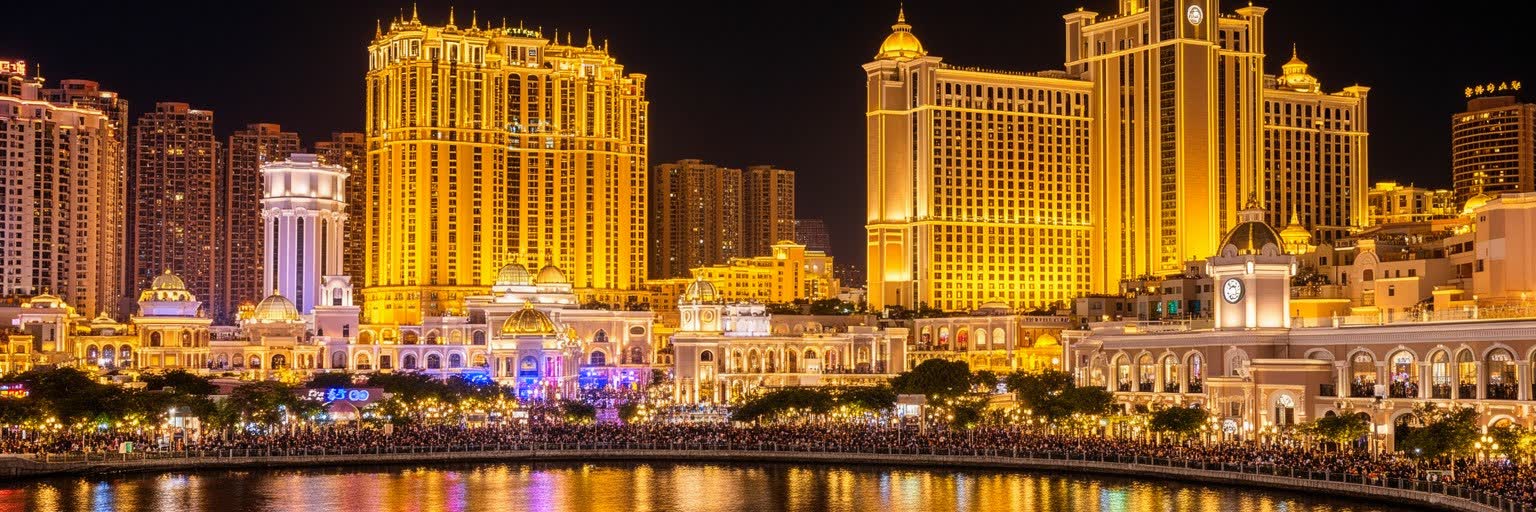 コタイのホテル群、カジノ、会議施設、夜景、送迎バスが重なる経済景観