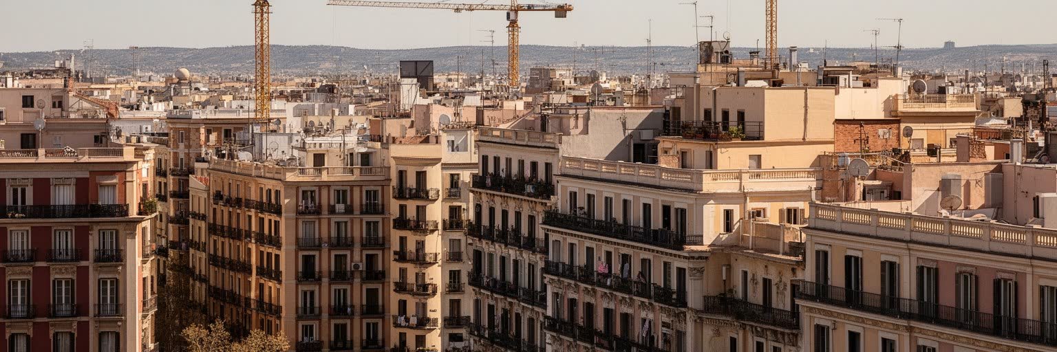 マドリード中心部の住宅、バルコニー、家賃上昇が見える街区