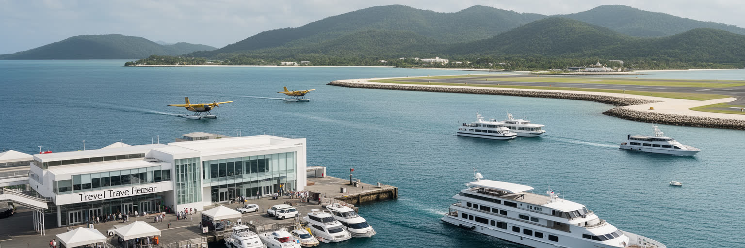 マレの旅行会社、港、空港島、水上機、リゾート経済を表す景観