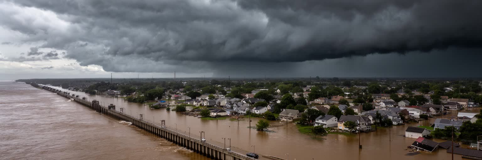 メンフィスの洪水原、堤防、豪雨、気候リスクを表す景観