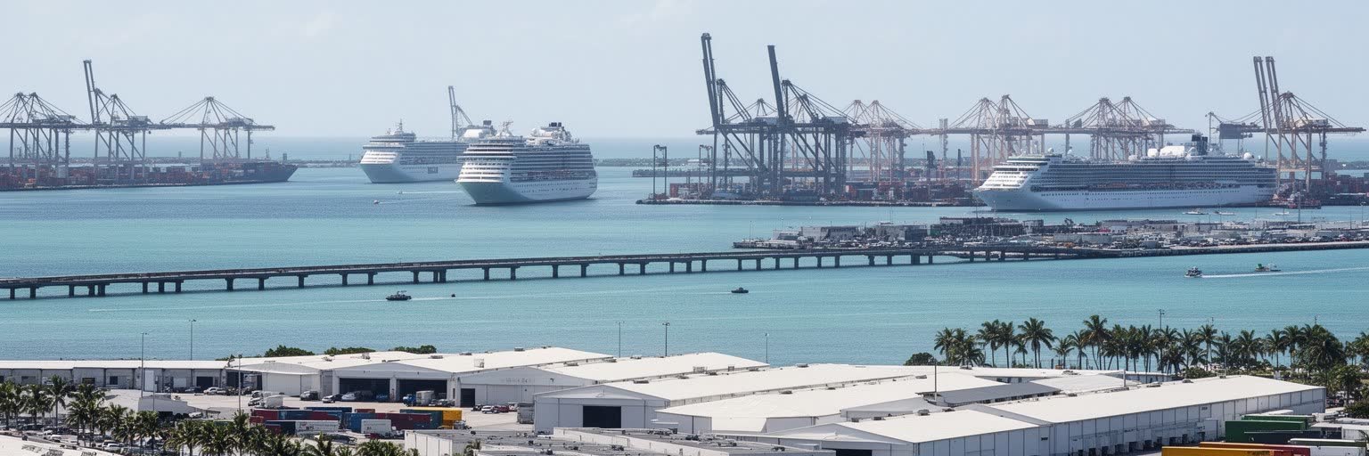 マイアミ港、クルーズ船、貨物物流の湾岸空間