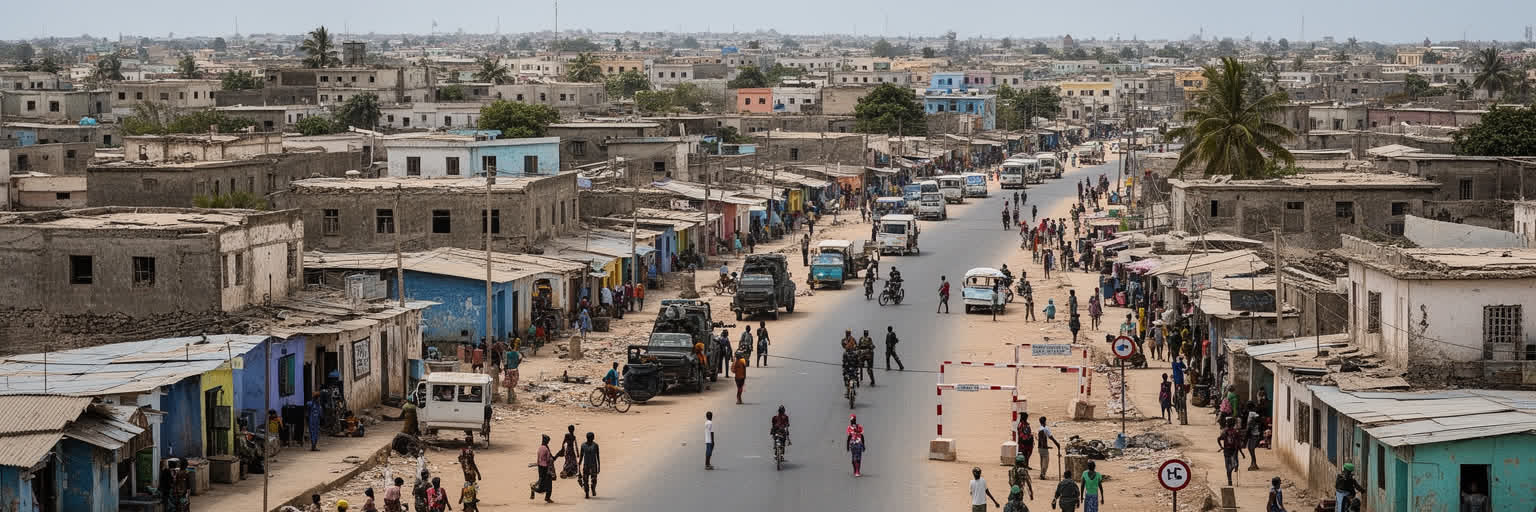 モガディシュの住宅地、街路、治安上の境界を表す画像