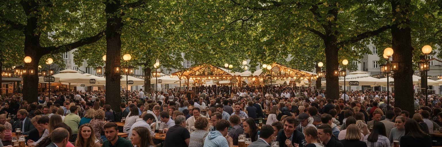 ミュンヘンのビール庭園、祭礼、屋外の食卓を表す都市景観