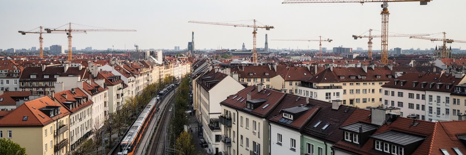 ミュンヘンの集合住宅、バルコニー、家賃上昇が見える街区