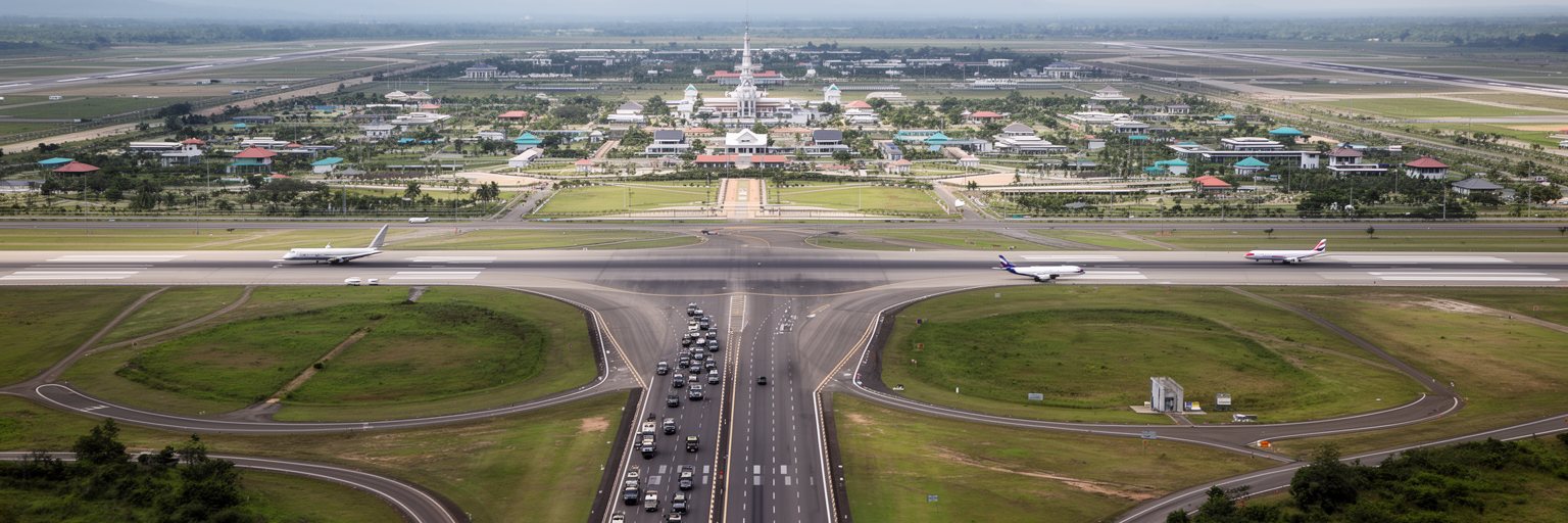 ネピドーの空港、道路、外交機能を表す画像