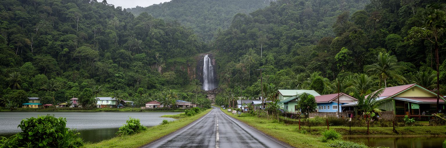 バベルダオブ島の環状道路、森、集落、首都への道を表す景観