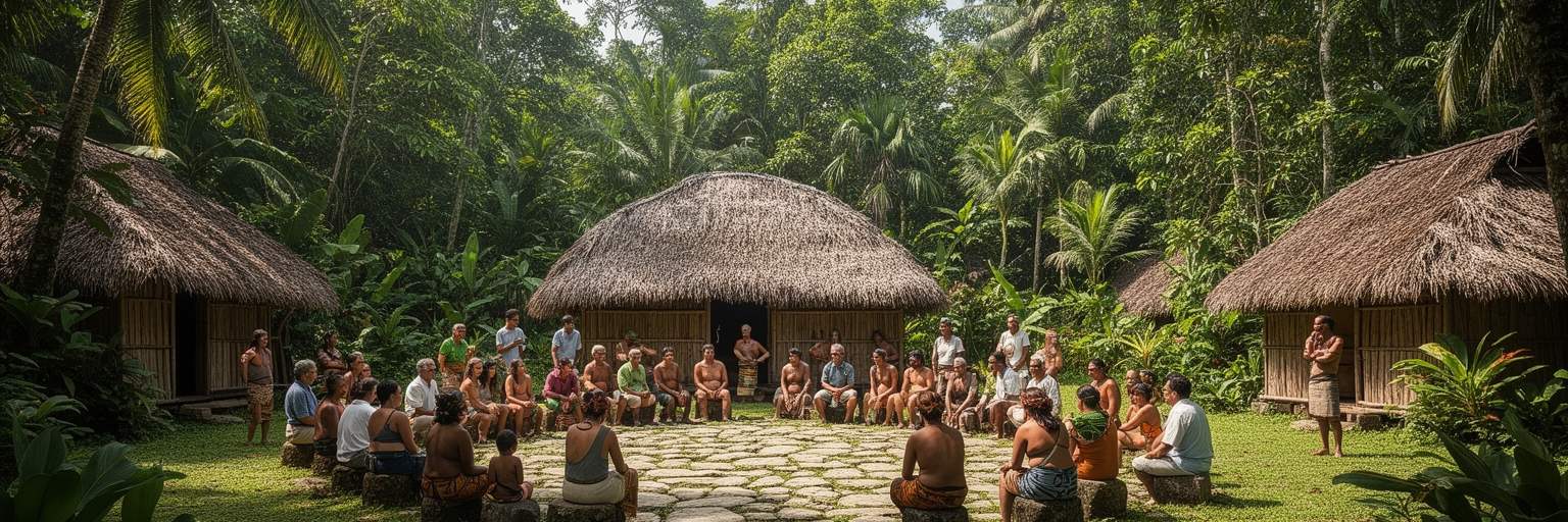 バベルダオブ島の村落、伝統的な集会、土地、石道、森を表す景観