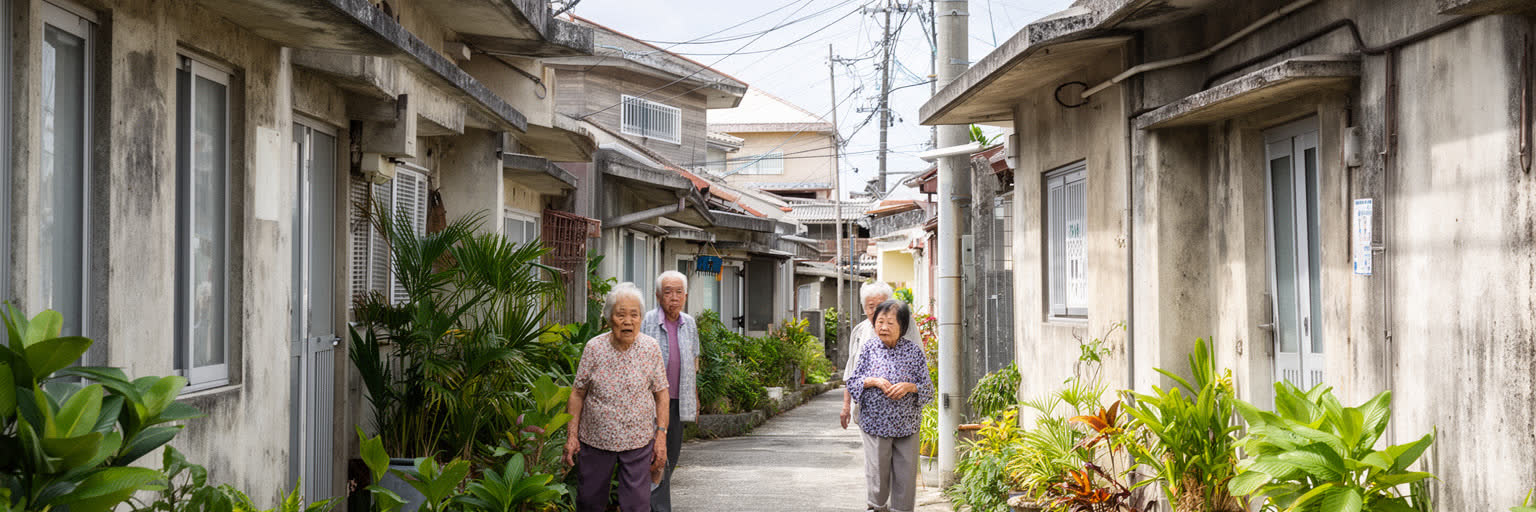 那覇周辺の集合住宅、郊外住宅、坂道、介護、子育てが重なる住宅と高齢化