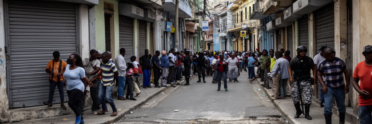 ポルトープランスの閉ざされた道路、住民の移動、公共サービス、統治危機を表す景観