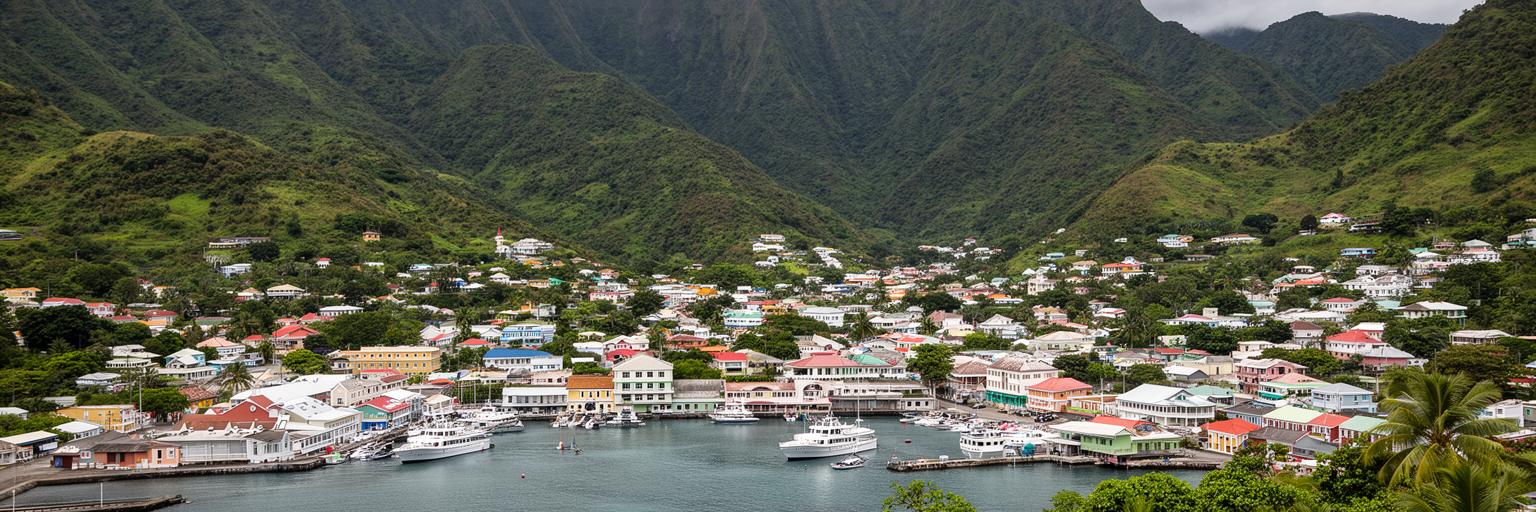 山とカリブ海に挟まれたロゾーの首都景観
