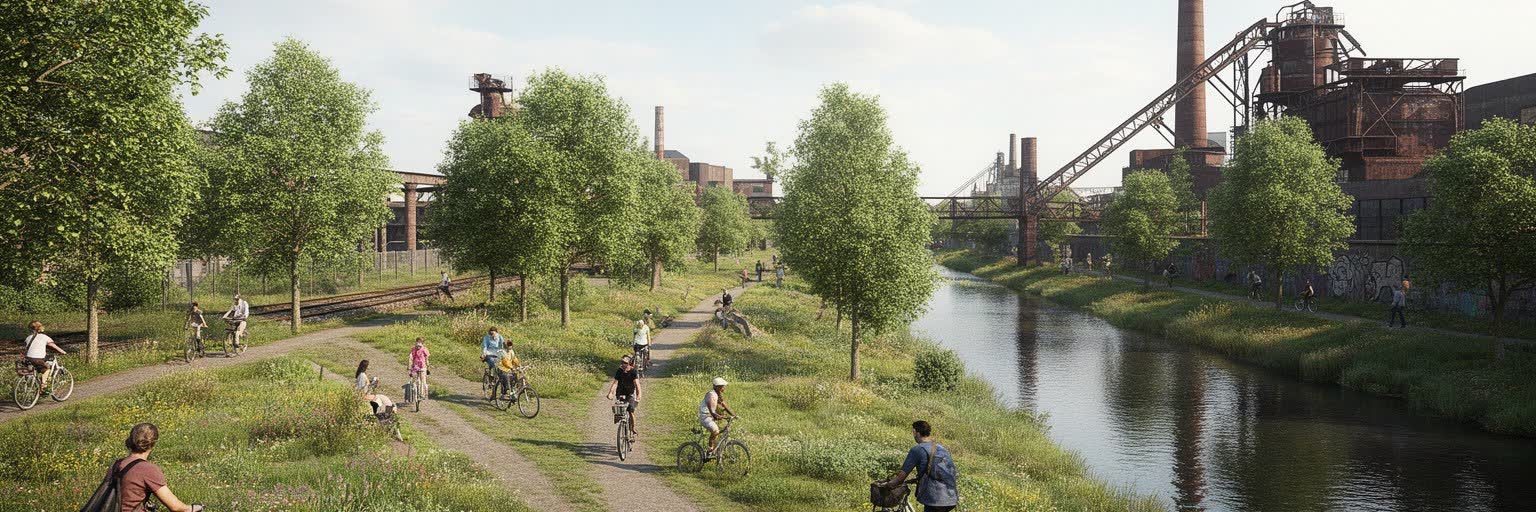 ルール地方のエムシャー川再生、緑道、公園、旧鉄道跡、自転車道