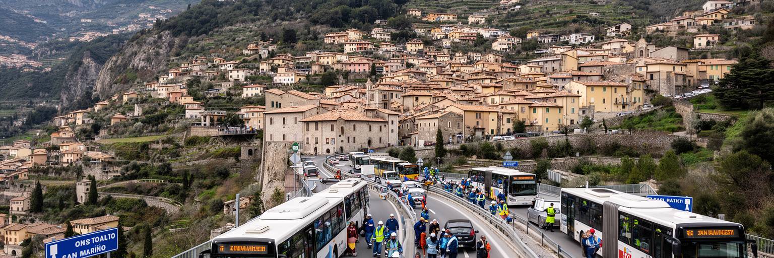 サンマリノとイタリアの国境道路、通勤車、工業地区、買い物の流れ