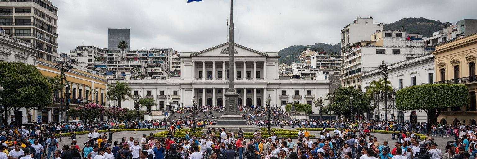 サンサルバドルの官庁、議会、国旗、警備、広場に集まる市民を表す首都景観