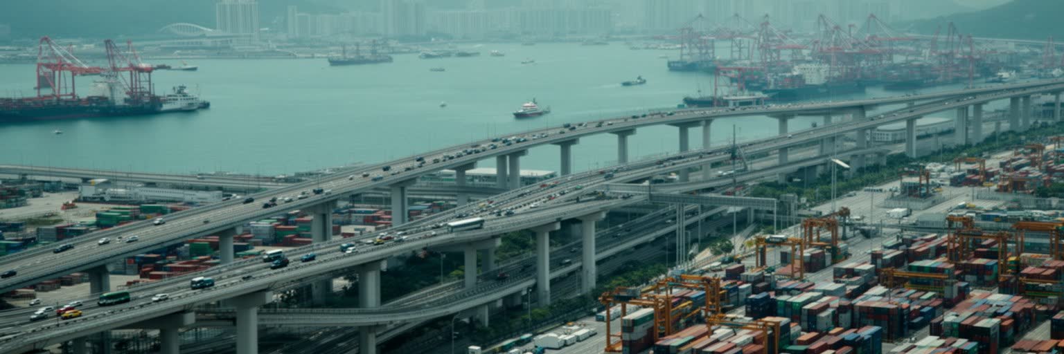 深圳の港湾、深圳湾、香港境界、税関、物流を表す都市景観